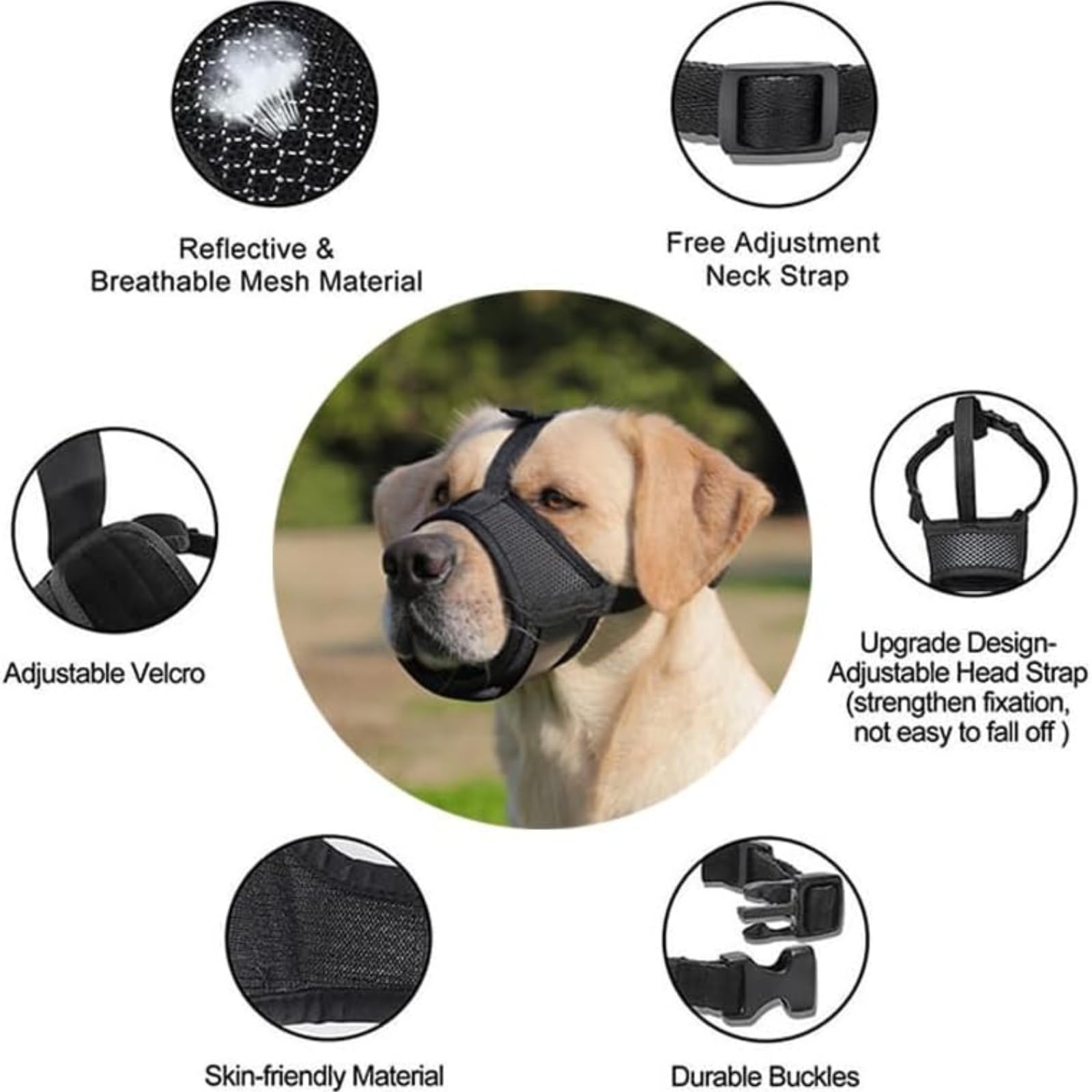 Bozal para perro, antimordeduras y ladridos masticables para perros pequeños, medianos y grandes. Correa ajustable de malla de aire transpirable. Bozal suave para perro, bozal bebible para cachorros,