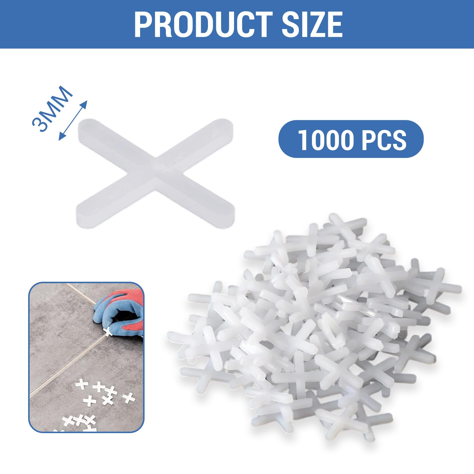 1000 croci per piastrelle, in plastica, 3 mm, per piastrelle da parete