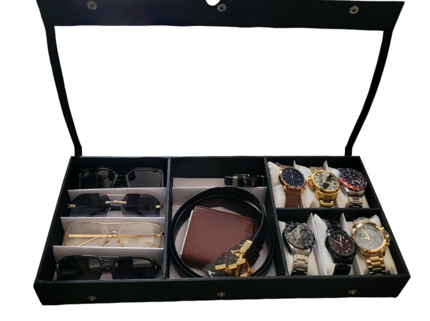 Proniks Goggles,Eyewear,Sunglasess,Watches and Jewellary Box,Tray,Cases and storage Box organizer with 12slot storage capacity in transperent sheild in Black color (Make in India) (B0D1NCHS6N) Amazon Price History, Amazon Price Tracker