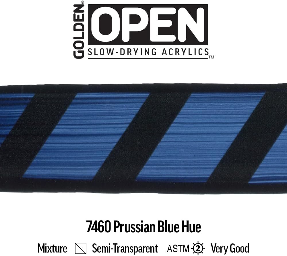 GOLDEN OPEN Slow-Drying Acrylics, Prussian Blue Hue, 5 fl oz. tube, Professional Acrylic Paint, Semi-Transparent