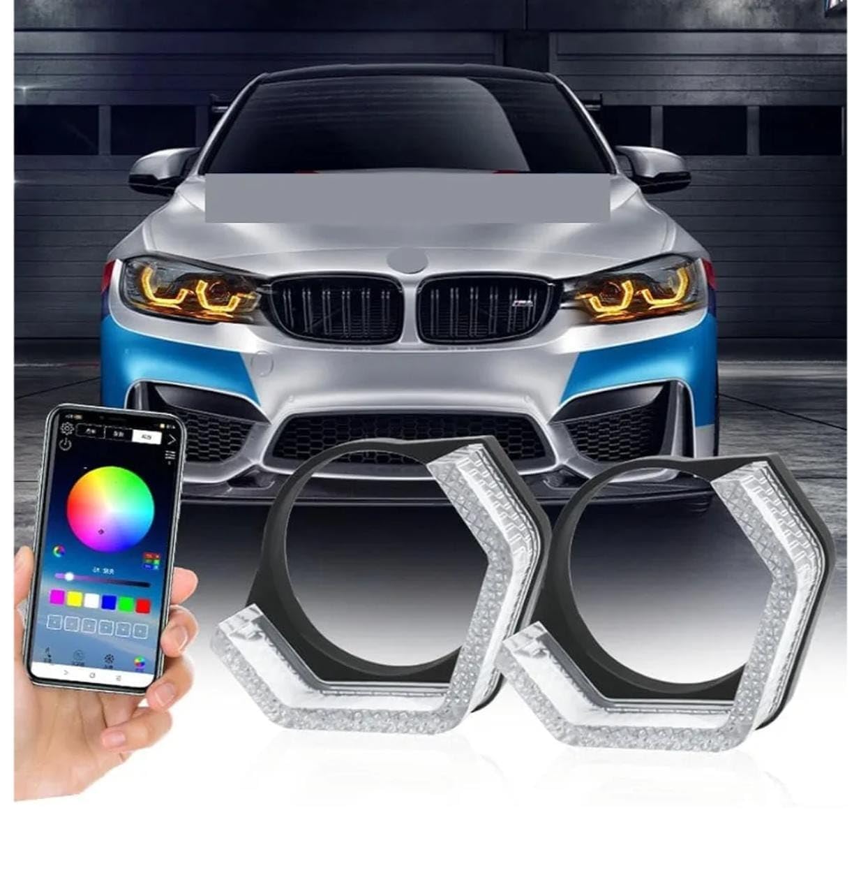 2PC Multi-Color RGB LED 3inch Halo C Type Rings Light | COB 76SMD, iOS Android App Bluetooth Control, Car Angel Eyes, Headlight Lamp Daytime Running Lights DRL-image-25
