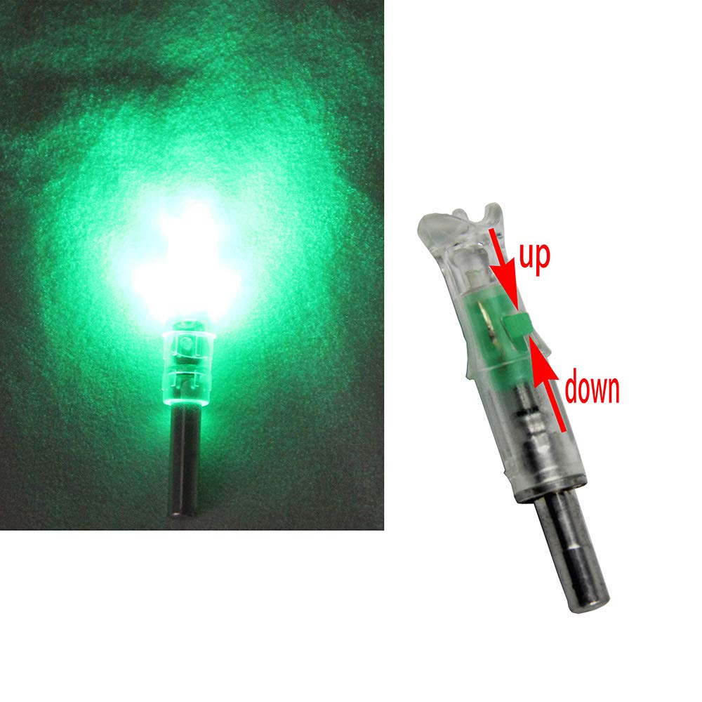 UP100 Battery Replaceable No Wrench 6PCS Automatically Bright LED Luminous Arrow Nock Tail for Archery Arrow Bow Shaft ID .297-.302