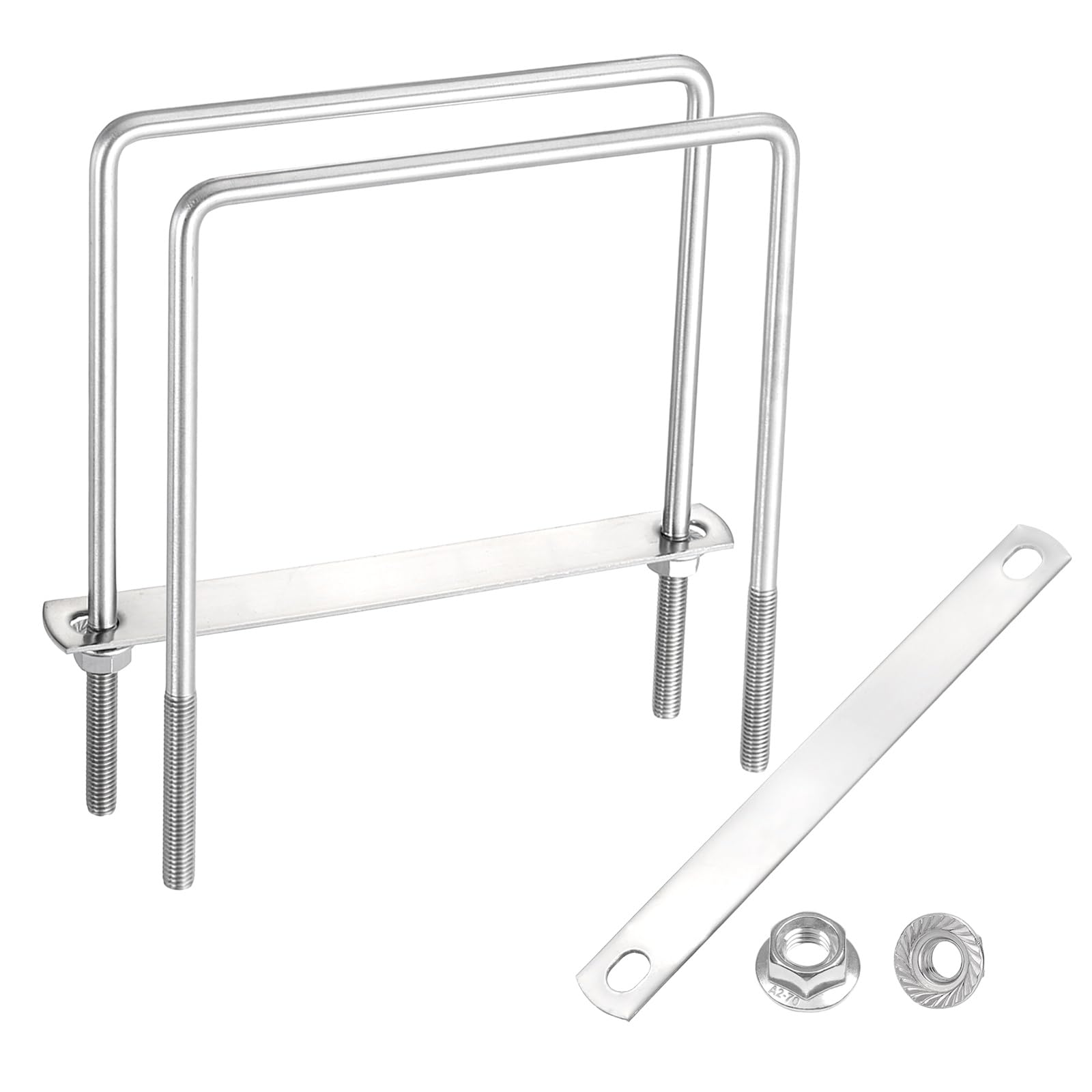 sourcing map 2 Set M8 5-7/8 Inch Inner Wide Square U Bolts, 7-1/16 Inch Length 304 Stainless Steel U-Bolts with Flange Hexagon Nuts, Frame Plates for Trailer, Automotive, (150mm W x 180mm L)