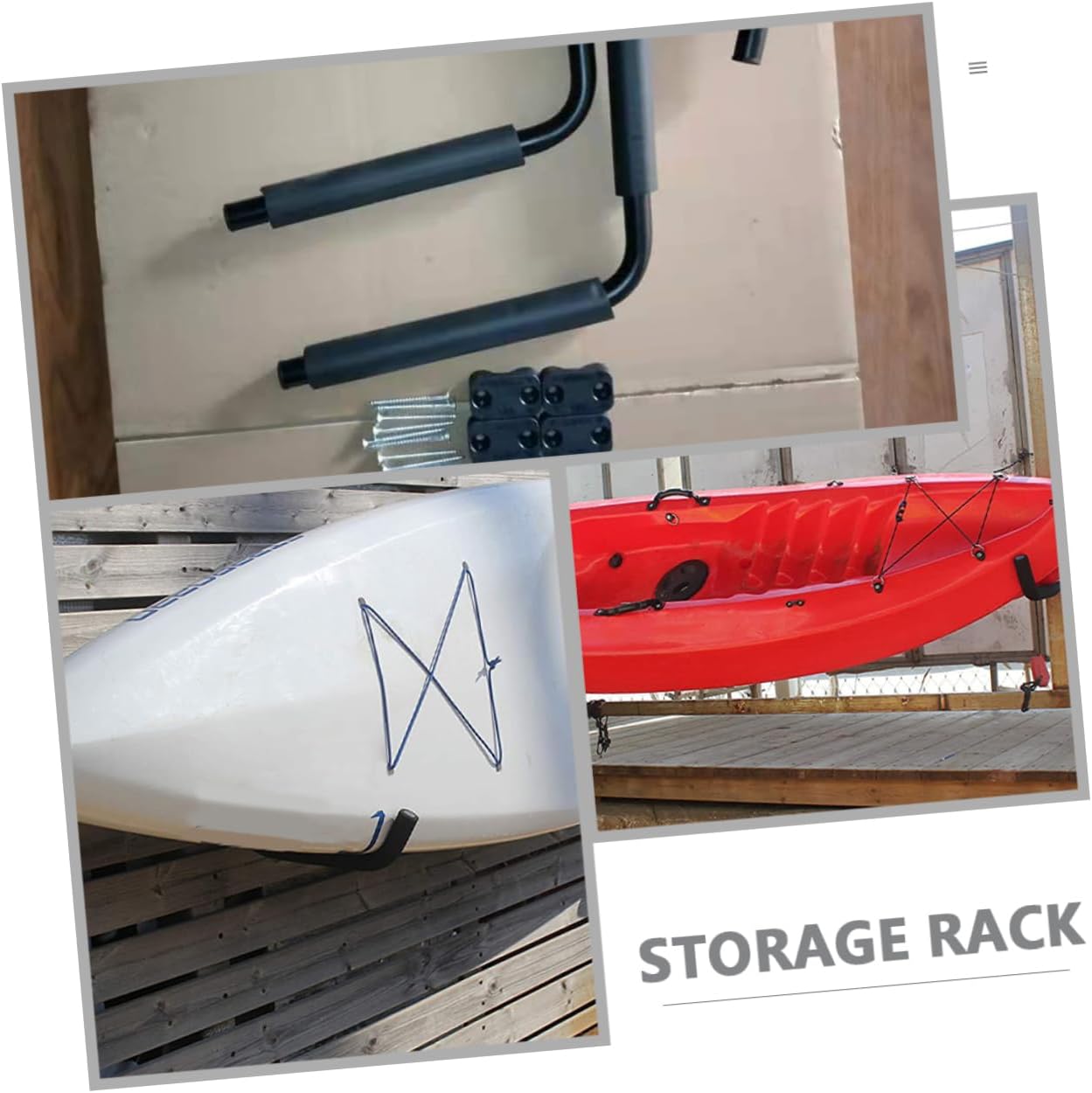 2sets Folding Kayak Storage Rack Indoor Canoe Stand Heavy-Duty Hooks for Easy Wall Mounting Space-Saving for Kayak and Surfboard Organization