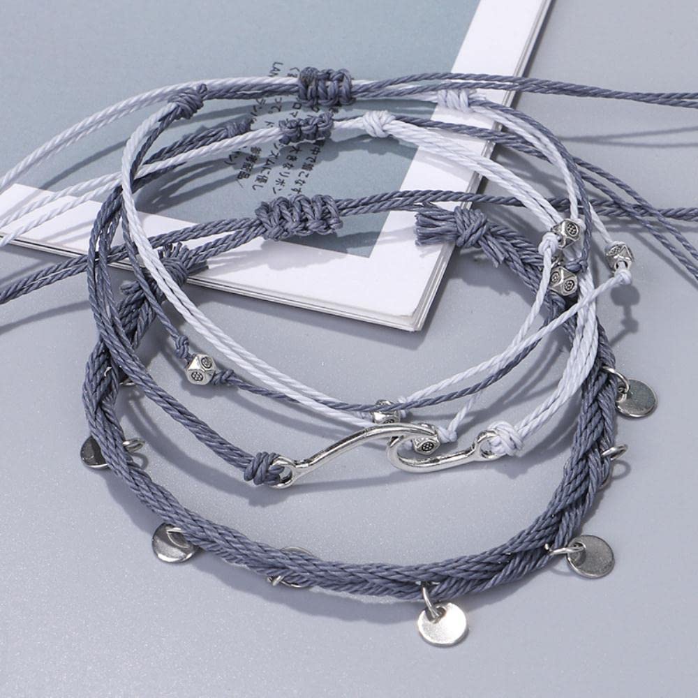 Cavigliere Bracciali Set di cavigliere a onda intrecciata con filo di cera estivo stile resort