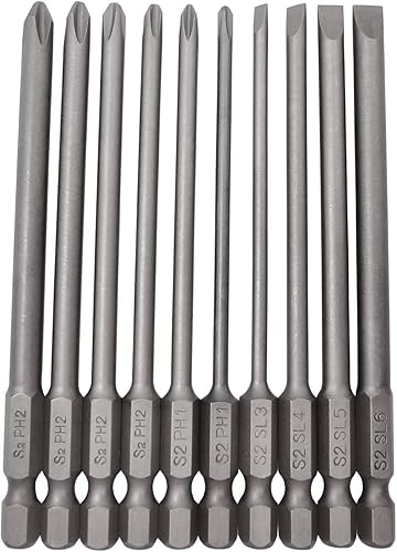 Miniatura 7 de Juego de puntas de destornillador Phillips de cabeza ranurada larga y cruz con vástago hexagonal de 14 de pulgada de longitud, 4 piezas de cabeza