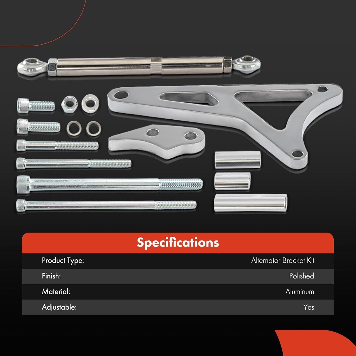 A-Premium Polished Aluminum Alternator Bracket Kit Compatible with 1980-1992 Ford 351 V8 5.8L Engine