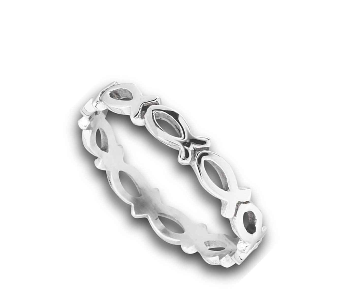Eternity Christian Fish - Anillo apilable de acero inoxidable con diseño de pez cristiano, tallas 5-13, Acero inoxidable, Sin piedras preciosas 2