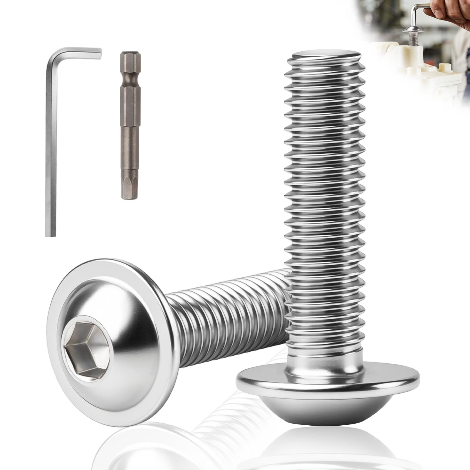 msymsyu 32 Stk M6x35mm Linsenkopfschrauben Edelstahl Schrauben mit Flansch | M6 Innensechskant Flachkopfschrauben mit 2 Stk 4mm Innensechskantschlussel für Maschinenbau Heimwerkerprojekten