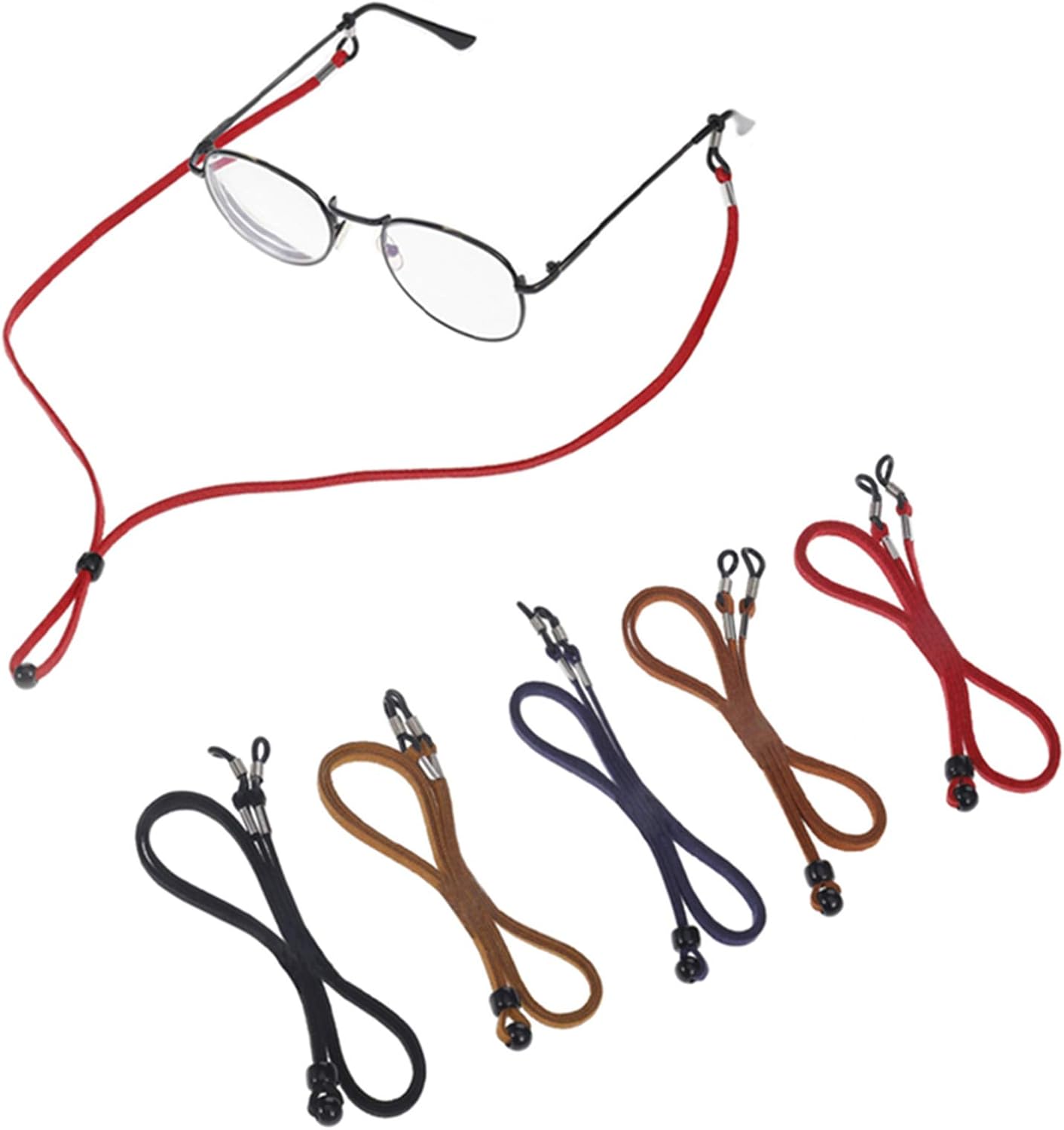 Fuyamp PU Leather Eyeglass Strap Adjustable, 5pcs MultiColor Glasses