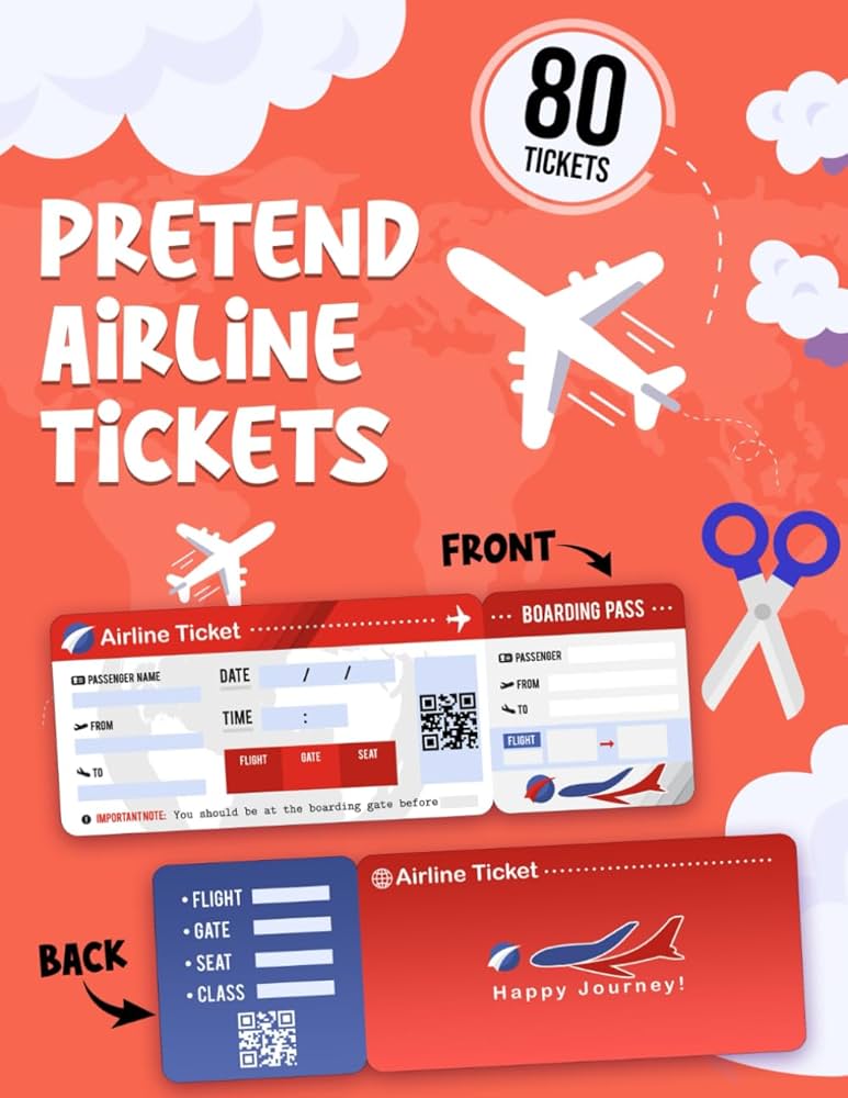 Pretend Airline Tickets Book: Fake Airplane Ticket To Play For Your Child's Airlines - Contains 80 Premium Coloured Tickets: Editions, Mekkipretende: Amazon.com: Books for Free Printable Pretend Airline Tickets