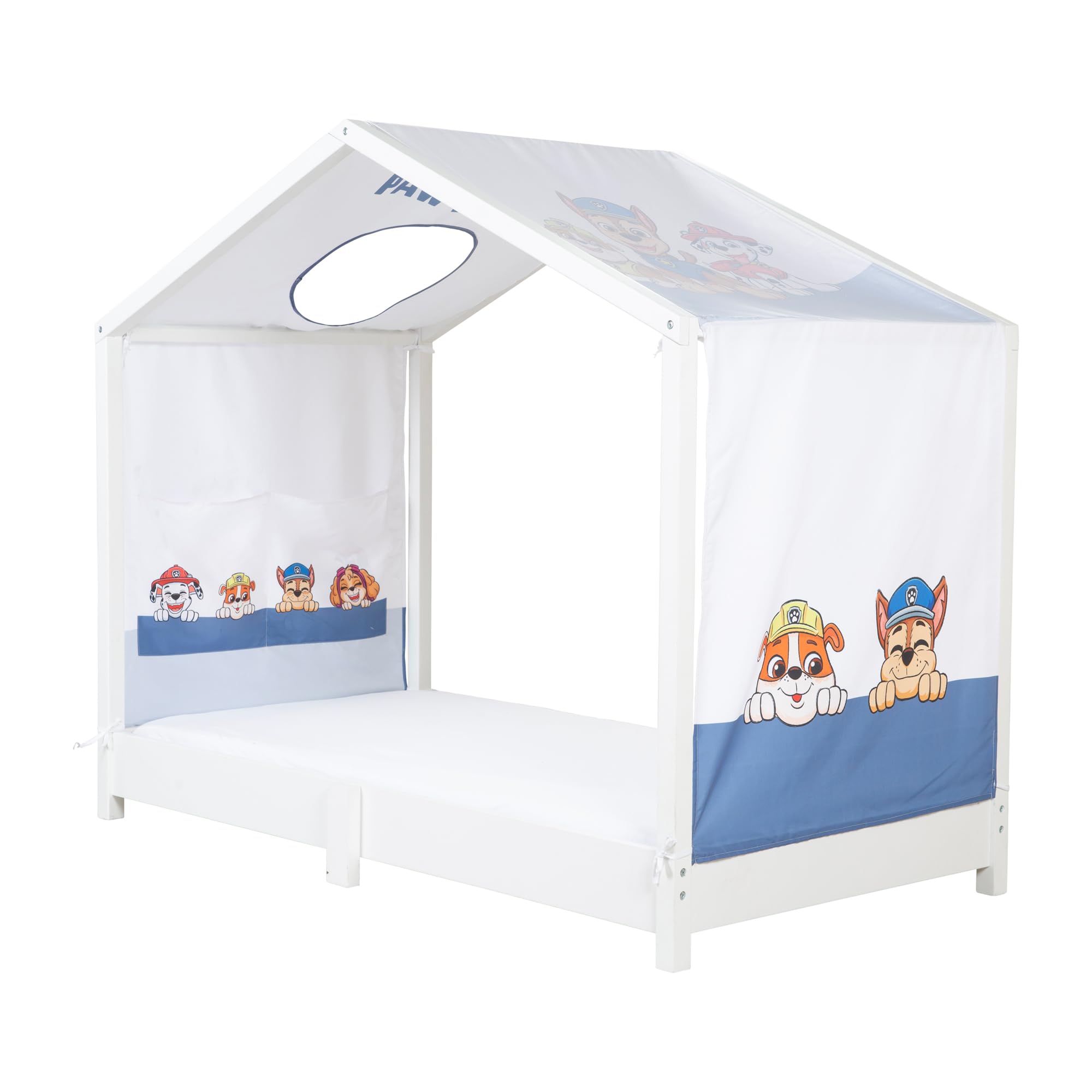 roba Bezug für Montessori Hausbetten 70 x 140 cm im Paw Patrol Design - Passendes Zubehör zum Umbau in Himmelbett - Inkl. 3 Aufbewahrungstaschen & Dachfenster