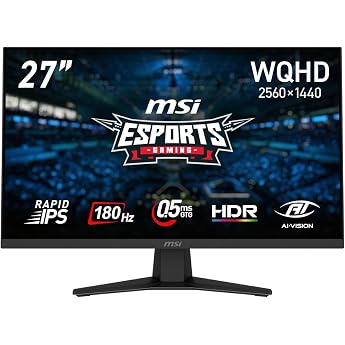 MSI Gaming Monitor MAG 274QF 27" WQHD/RAPID IPS Panel/180Hz/0.5ms (GTG, Min) HDMI/DP/Adaptive-Sync/HDR/AI Vision