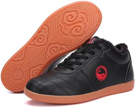 Breathable Martial Arts Shoes,Tai Chi Training Shoes Non Slip Sneakers,Black/White Kung fu Walking Shoes, Tai ji Kong Fu Taekwondo Sport Karate Shoes for Women MenSize45EU,ColorBlack plus velvet