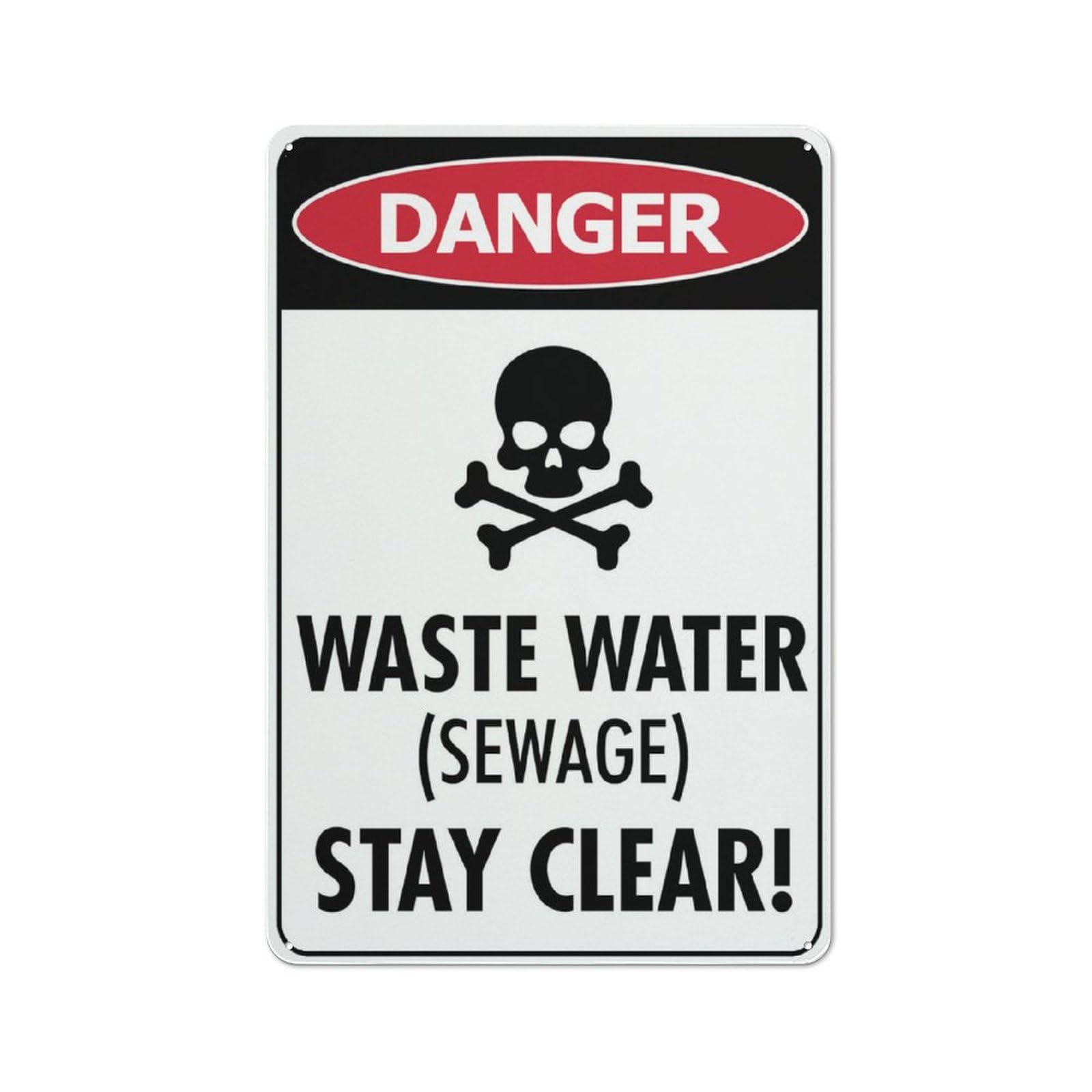 Danger Waste Water Sewage Stay Clear Skull Sign Outdoor, Uv Printed Rust Free Aluminum 12 X 8 In,Yard Sign For Home, Business, Driveway Alert