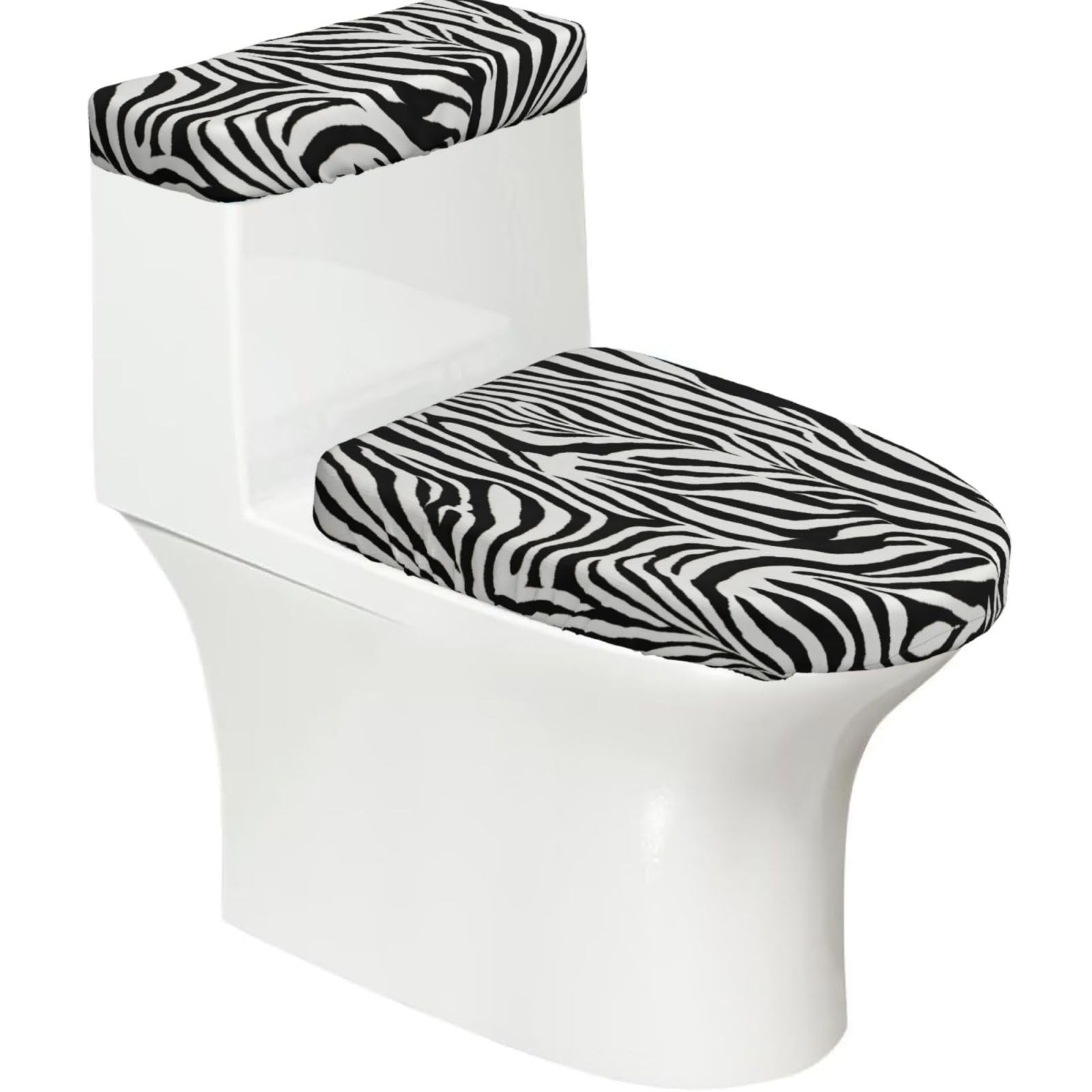 Zebra Print Printed Toilet Tank and Lid Cover Set of 2 for Most Bathrooms, Fits Elongated Round Toilets