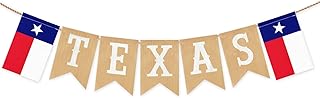 Pre-Strung TEXAS Banner with State Flag Panels, Rustic Linen Burlap Letter Garland for Western Cowboy Birthday, Independence Day, Rodeo Party Decorations, Lone Star Country Theme Hanging Bunting