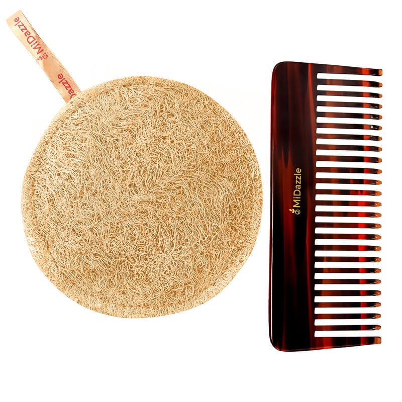 Midazzle Body Scrubber Sun Dried Bath Loofah | Body Sponge for Men & Women | Loofah for Bathing (Round) With Handmade Graduated Dressing Handcrafted Hair Comb for Men and Women MIHC2203 - Set of 2-image-39