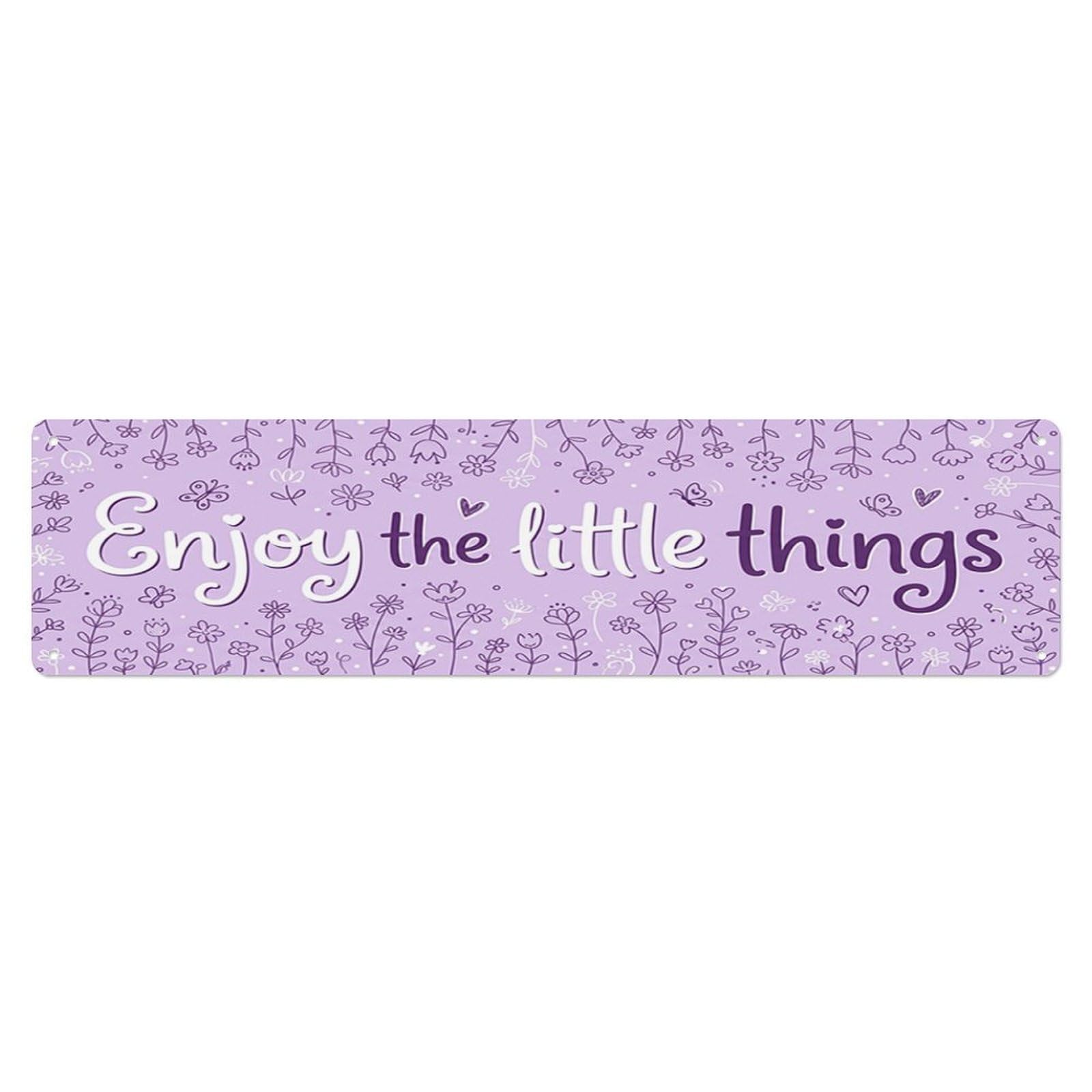 Enjoy Little Things Whimsical Kitchen Metal Tin Skinny Sign Plaque Wall Decor for Cafe, Club Bar, Office, Home Garden Metal Poster 4x16Inch
