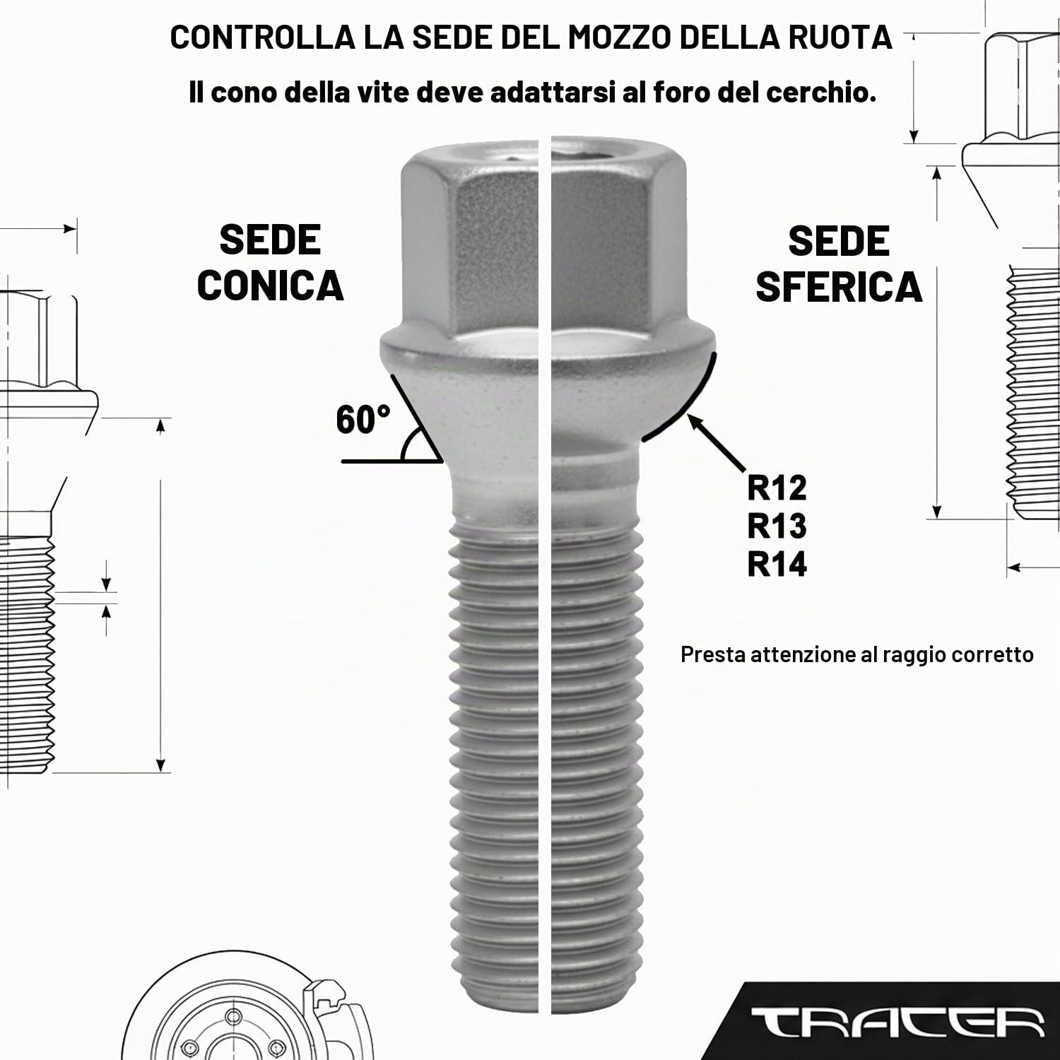 TRACER 20 bulloni neri per ruota M14 x 1,25 28 mm compatibili con BMW
