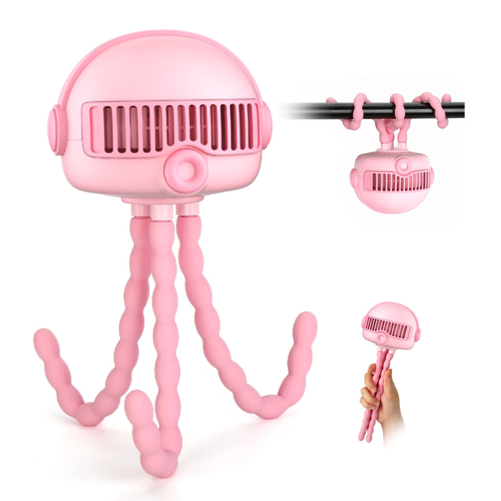 Zhenghe 4000mAh Portable Baby Stroller Fan - 3-Speed, Low Noise, with Safety Net, Multifunctional for Stroller, Crib, Car, Desktop & Camping…… (Pink)