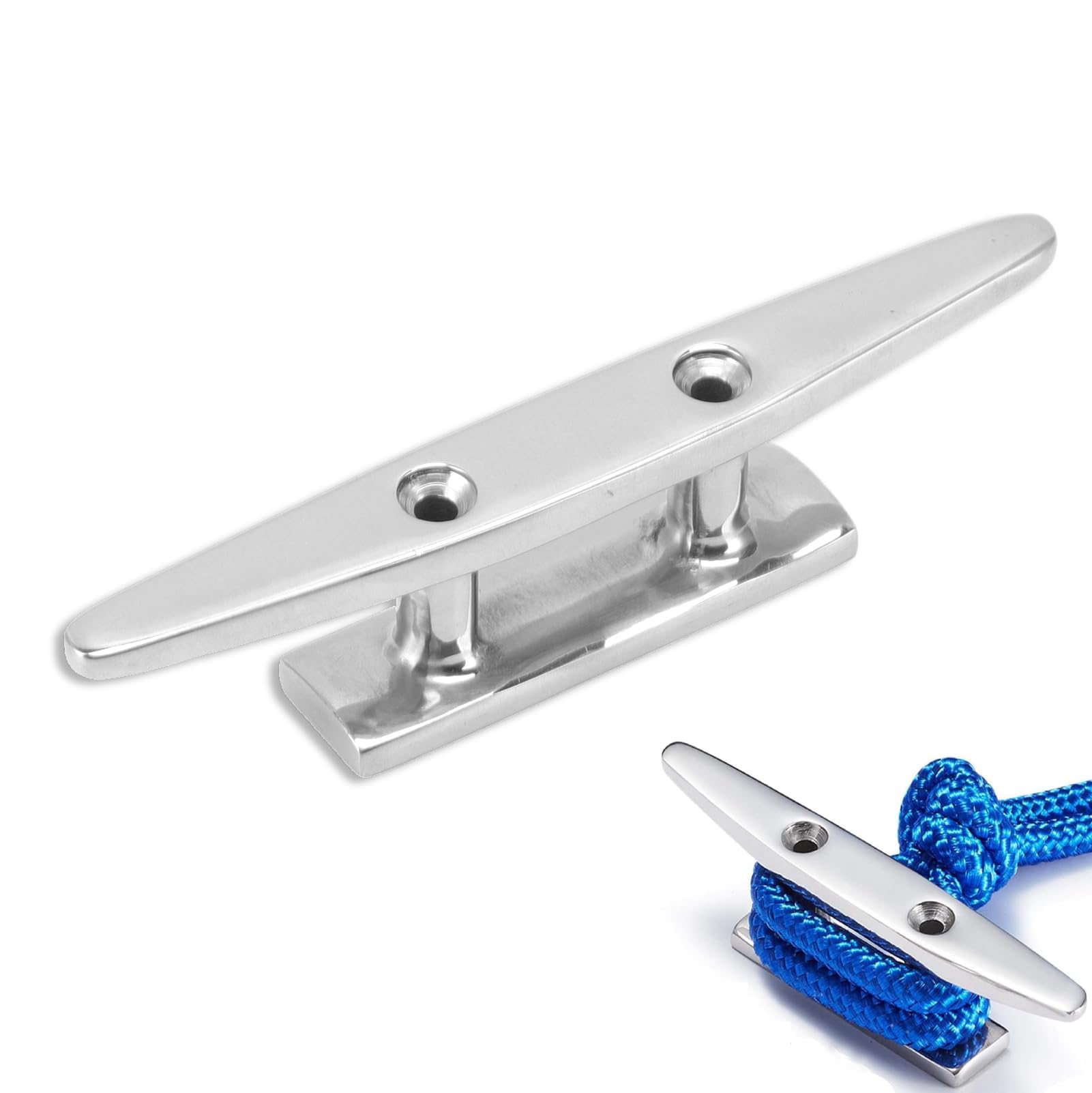 HERCHR Boat Cleat, Stainless Steel Low Flat Top Boat Dock Cleat Marine Deck Rope Tie Anchor Cleat Replacement Kayak Rope Tie Cleat Rope Cleat for Kayak Boat Canoe Mooring Deck Mount (150mm/6in)