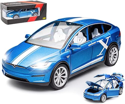 Vehículos de juguete de aleación Tesla Modelo X a escala 124, modelo de automóvil Tesla, auto de aleación con luces y música, cumpleaños de niños,