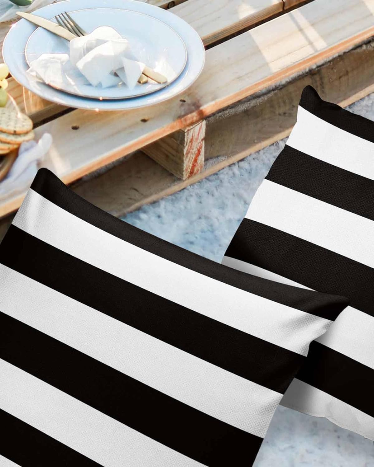 JasmineM Outdoor Pillow Covers 26x26 Waterproof Polyester Throw Pillow Covers, Black White Stripes Decorative Pillowcases Garden Cushion Case for Patio Couch Sofa Decoration Set of 2, Geometric