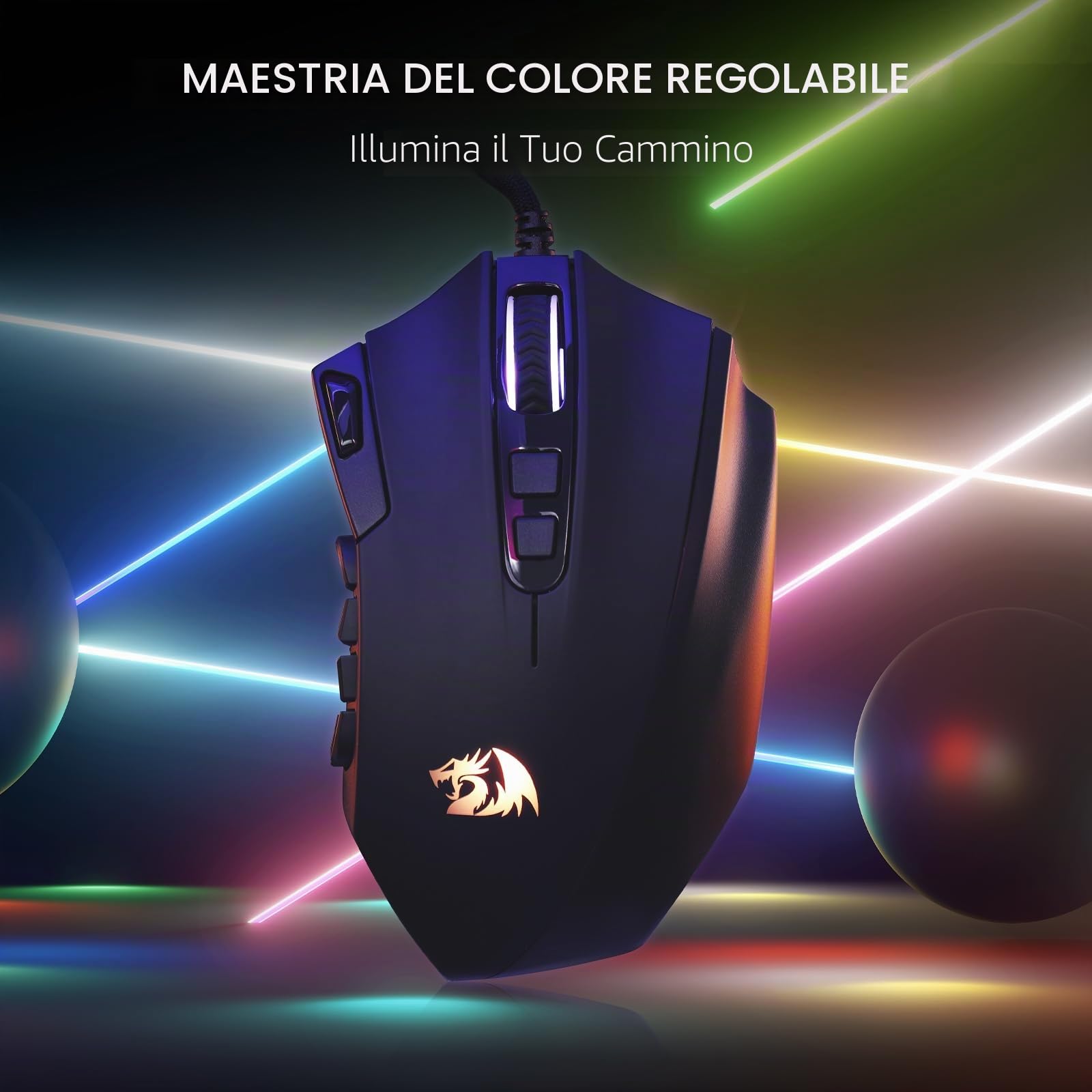 Redragon M921 Mouse MMO Cablato RGB 12400 DPI 18 Tasti Programmabili Gioco | 12 Tasti Macro Laterali Alta Precisione Supporto Software per PC Portatile Gioco