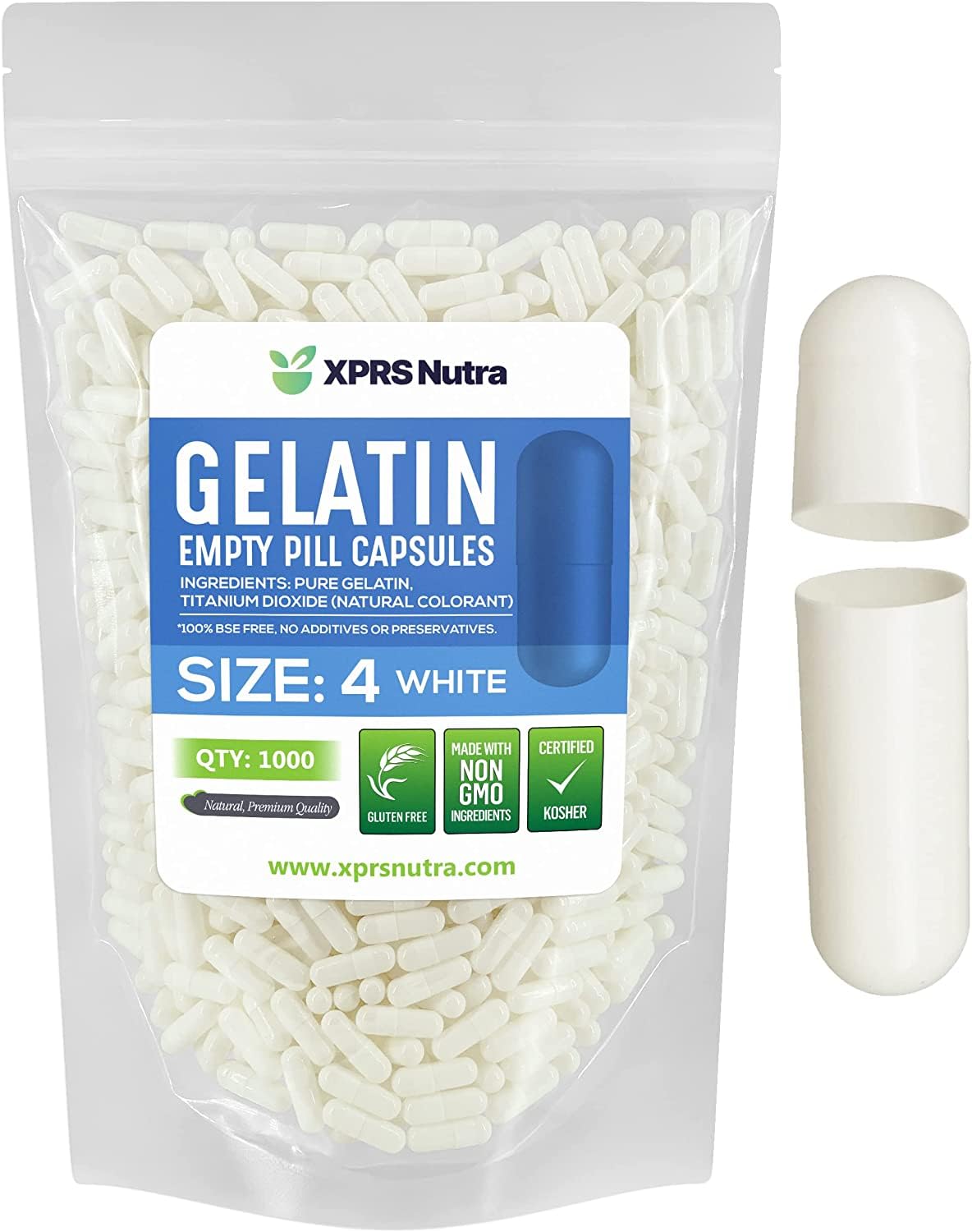 XPRS Nutra Size 4 Empty Capsules - 1000 Count Small Clear Empty Gelatin Capsules - Pills DIY Capsule Filling - Fillable Pure Bovine Pill Gel Caps for Do-It-Yourself Supplements — Amazon image 8