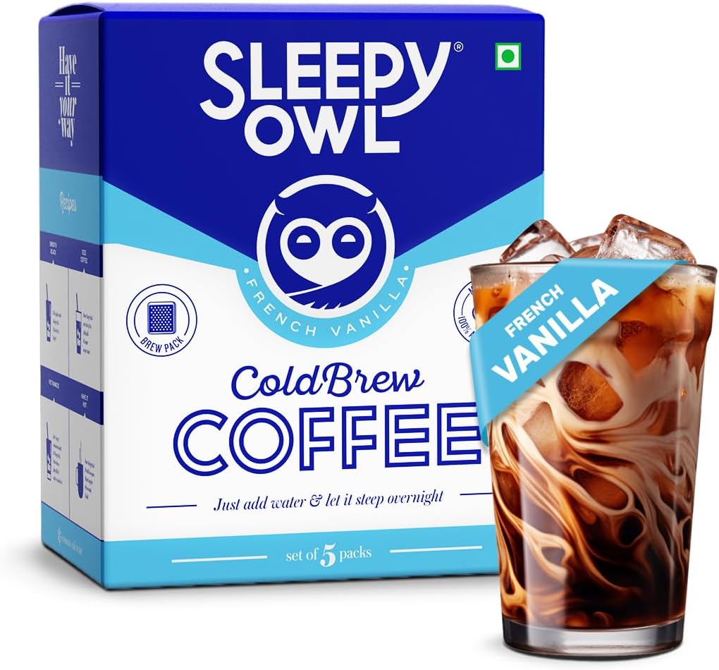 French Vanilla Cold Brew Coffee Bags | Set of 5 Packs - Makes 15 Cups | Easy 3 Step Overnight Brew - No Equipment Needed | Medium Roast | 100% Arabica | Directly Sourced From Chikmagalur