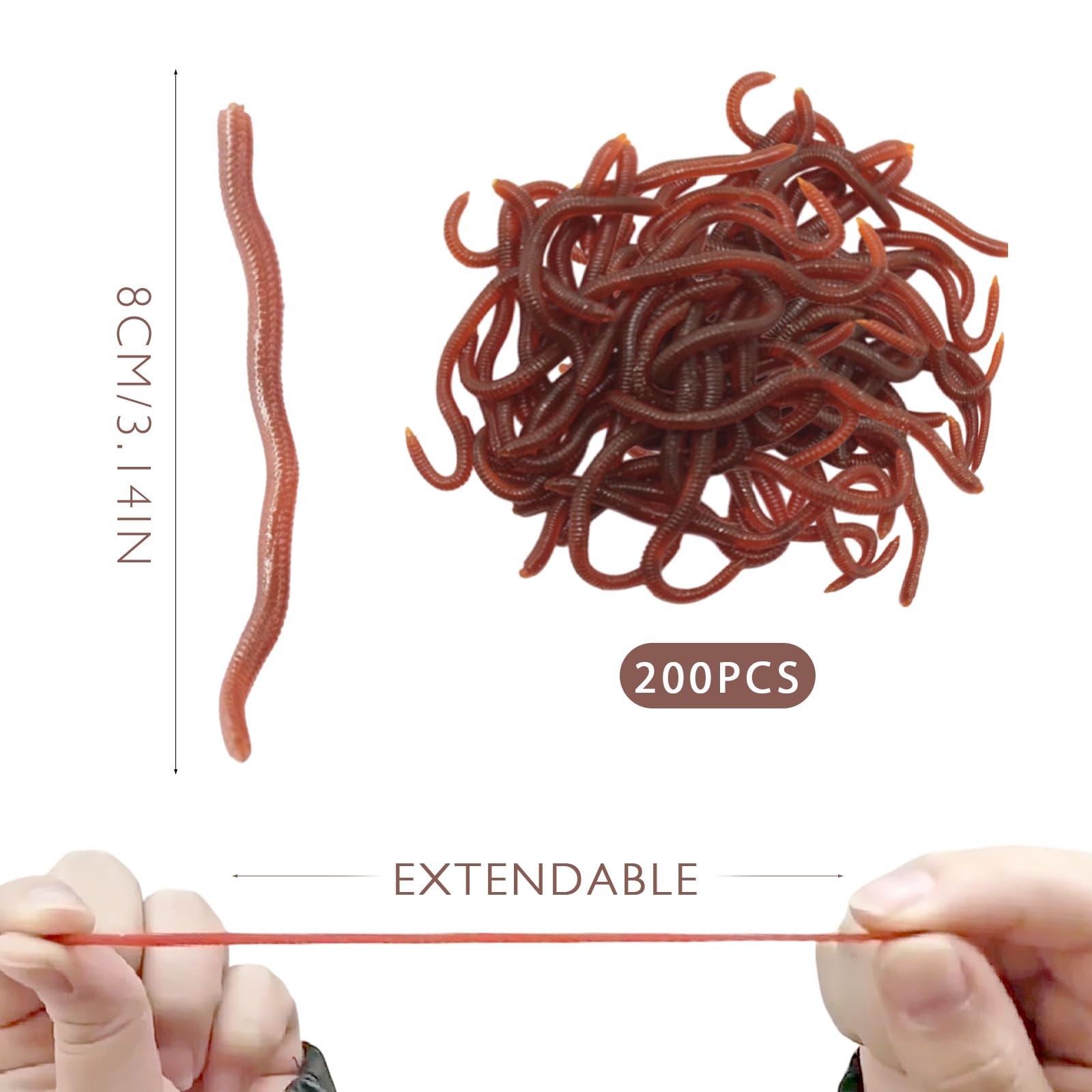 SAIIURV 200 Pieces Plastic Fake Worms Scary Props Stretchy Toy Worms for Children Halloween Decoration April Fools Day Party Fishing Halloween Party Favors Decoration (200 pcs) (200 pcs) - Image 2