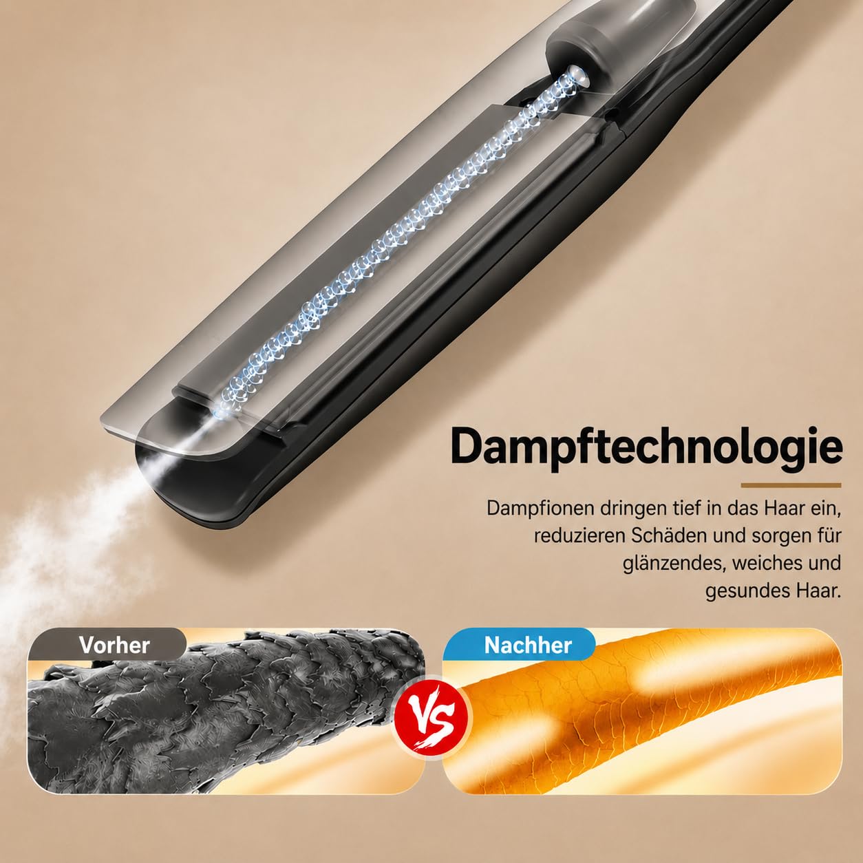 Glätteisen 2-in-1 Professionelles Haarglätter Lockenstab Golden Goods - Dampf & 42mm Breite Titanplatten Keramikbeschichtigung, LCD-Display, 25s schnelles Aufheizen &10 Temperaturstufen 100°C-230°C