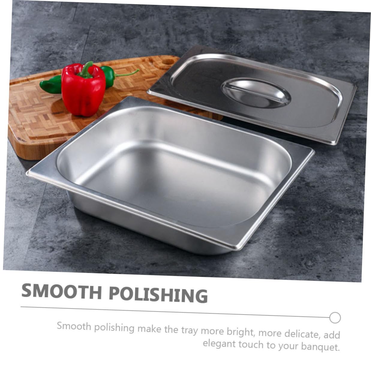 Teglia Rettangolare per Buffet in Acciaio Inox 1/2 Gn 6,5 Cm con Coperchio, Vassoio Portata per Snack e Piatti, Materiale Sicuro, per Ristorazione e Catering