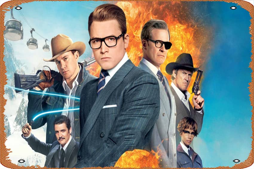 Channing Tatum, 4K, Mark Strong, Kingsman: The Golden Circle, 2017, Taron Egerton, Julianne Moore, Colin Firth Vintage Metal Sign Vintage Look Family Club Bar Wall Art Decoration Metal Tin Sign 12 X 8 inches