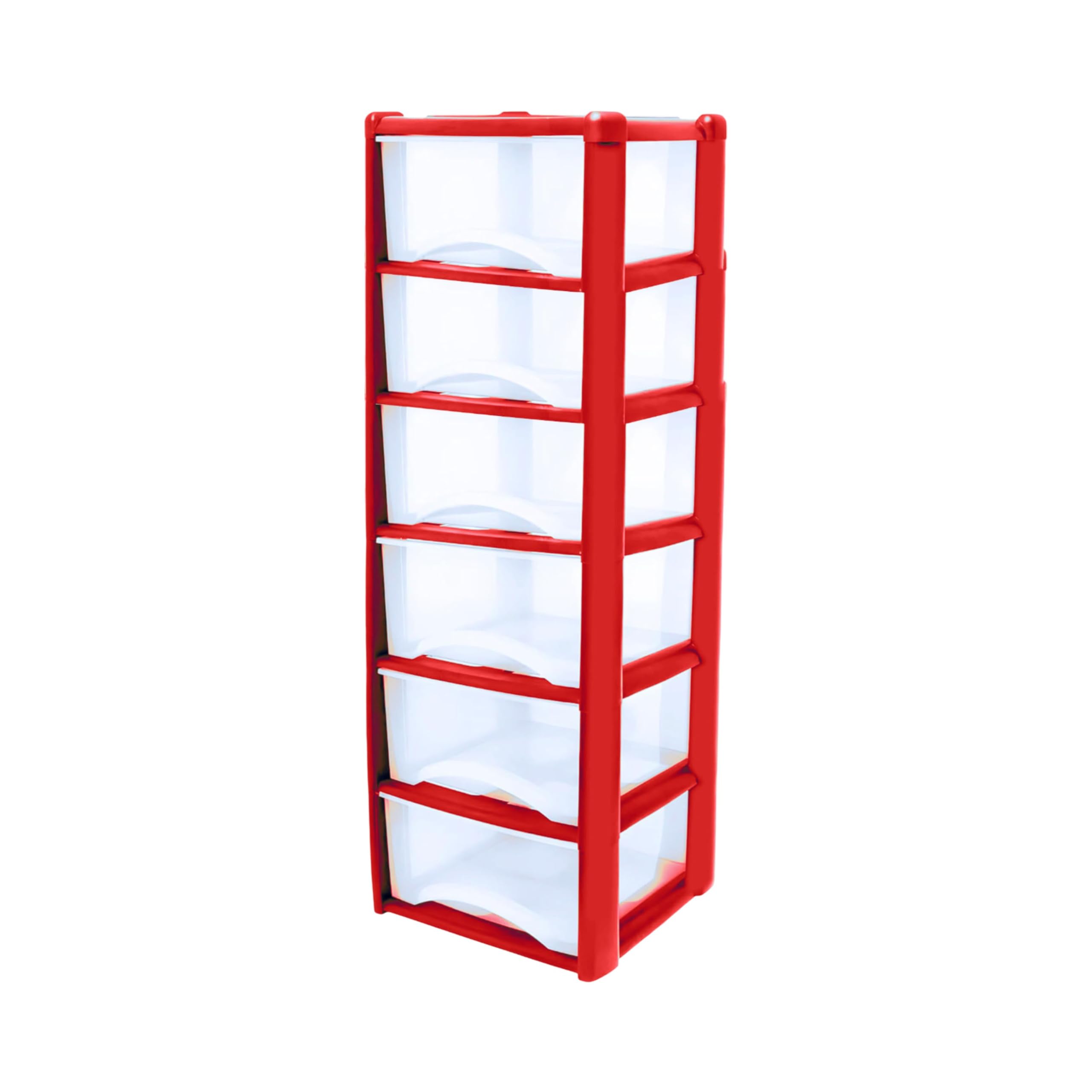 Neat. 6 Plastic Storage Drawers Unit with See-Through Drawers, Compact Vertical Design – Durable Plastic, Ideal for Organizing Office Crafts, and Household Items, 120cm x L39cm x W39cm -Red