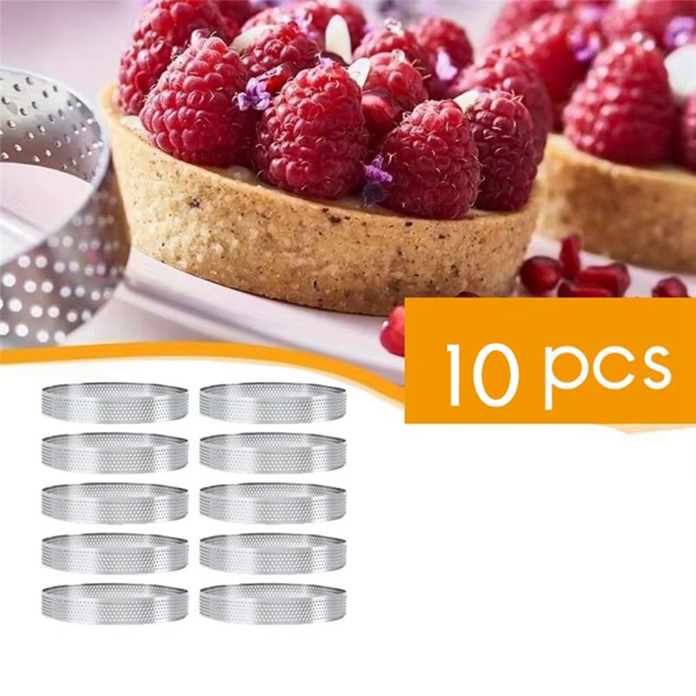 10 Moldes Circulares para Tartas de 15 cm con Agujeros, de Acero Inoxidable, para Tartas de Frutas, Pasteles, Mousse, para Repostería de Cocina.