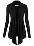 Women's Draped Front Open Asymmetrical Cardigan - Casual Long Sleeve Lightweight Duster