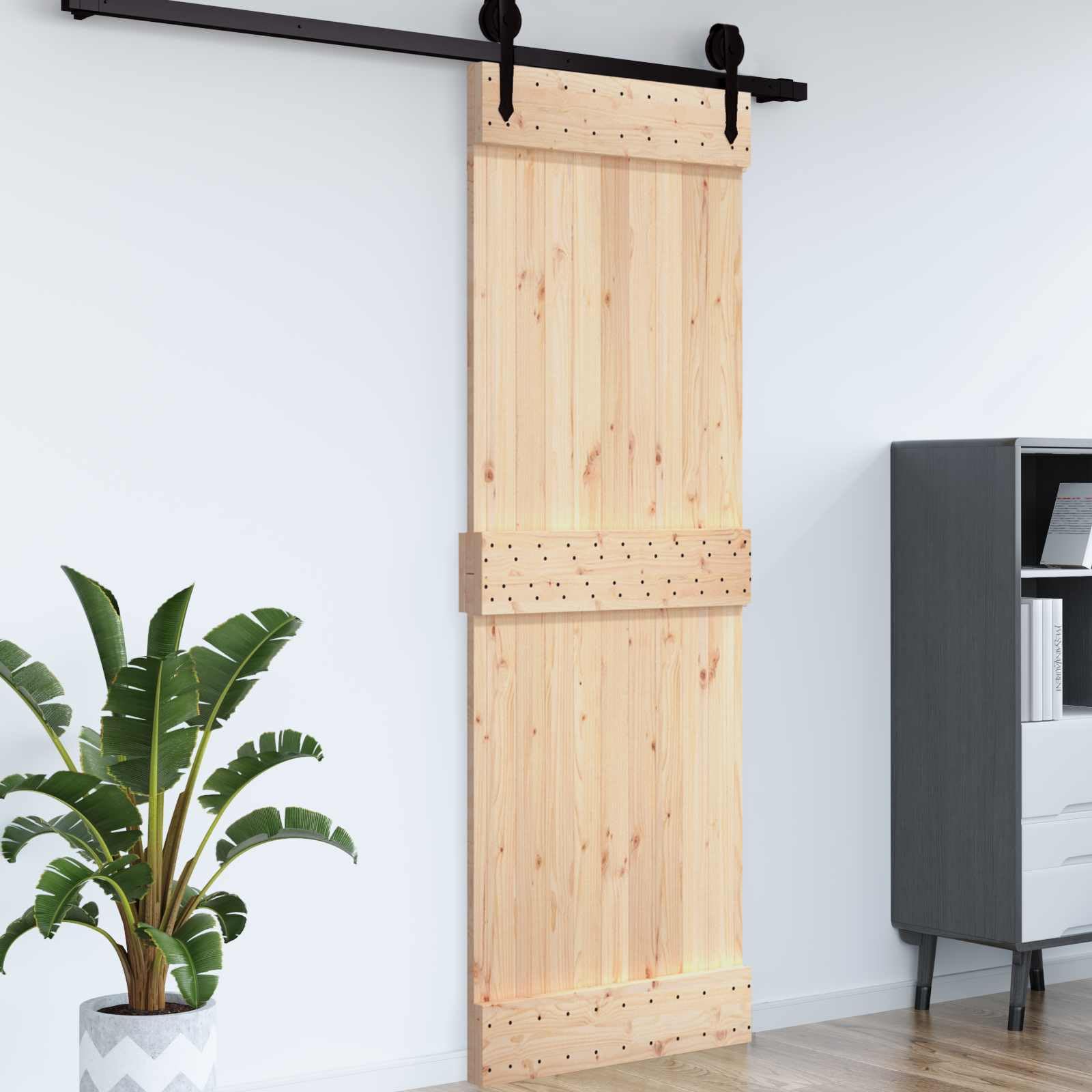 vidaXL Puerta Narvik Natural 85 x 210 cm Madera de Pino Sólido, Puerta Rectangular Moderna, Interior de Pino, Ahorra Espacio, Separador Contemporáneo de Habitaciones, Diseño Funcional