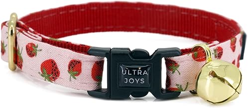 Ultra Joys Cat Collar with Bells - Breakaway for Kittens & Cats - Strawberry Small