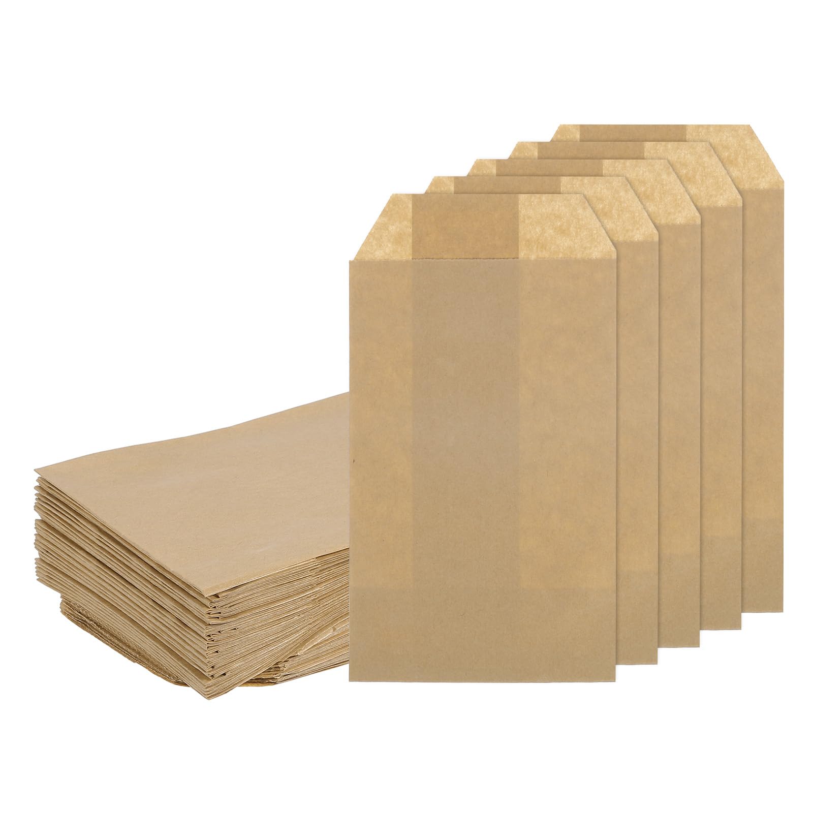 sourcing map 100Pcs Kraft Paper Treat Bags, 6" x 4" Greaseproof Candy Bags Flat Favor Small Gift for Bakery Cookies Dessert Chocolate Soap Wedding Party Favor, Brown