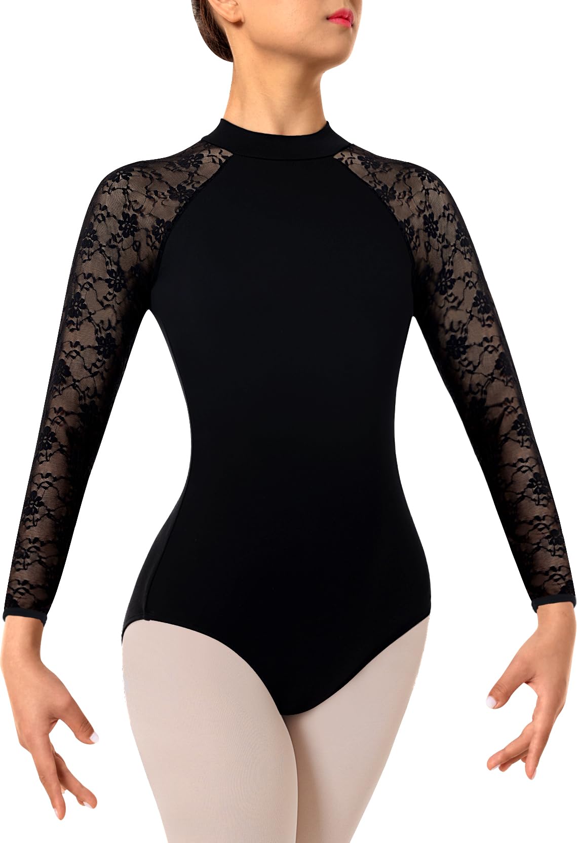 DANSHOW Justaucorps de Ballet en Dentelle pour Femme pour Col Montant de Danse, Justaucorps de Gymnastique pour Adulte
