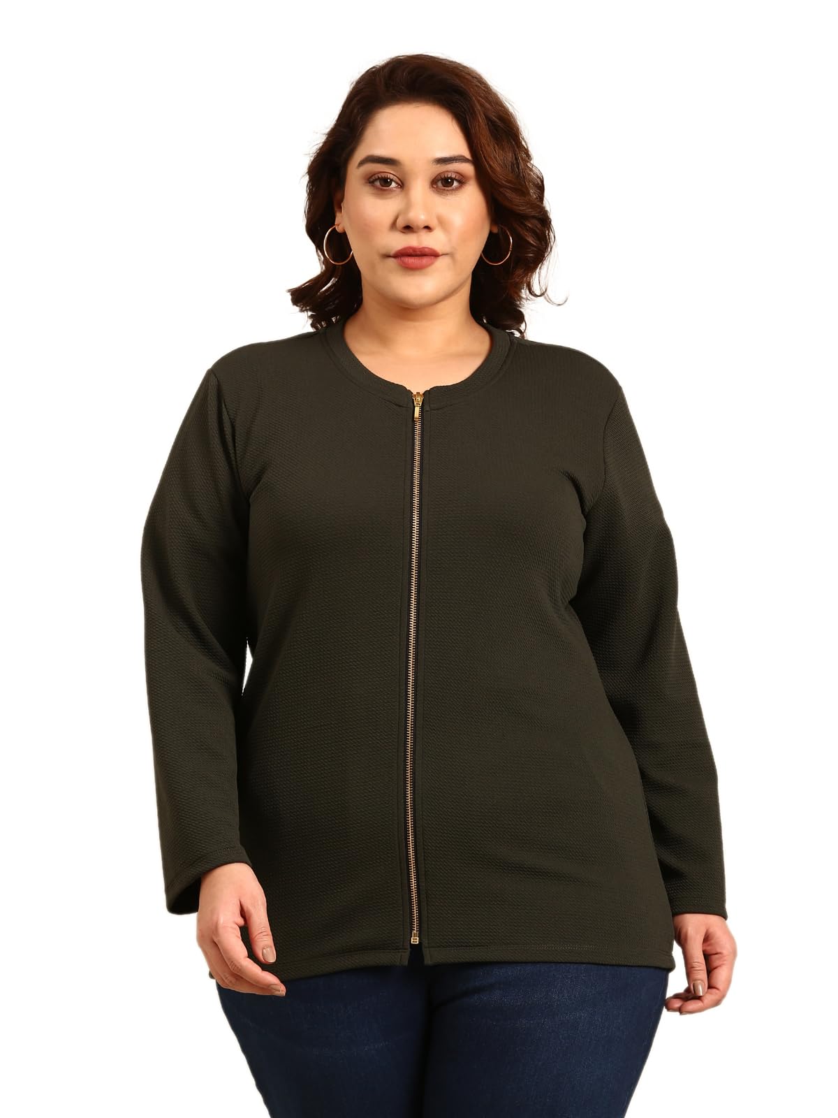 the pink moon Women's Polyester Regular Fit Plus Size Olive Formal Jacket - (JCKT_033_OLIVE)-picture-55