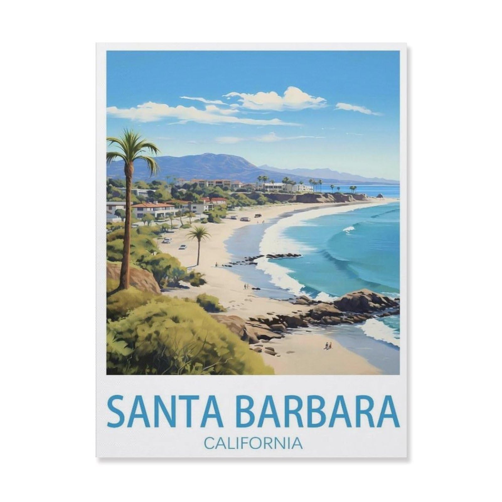 Santa Barbara California，Paint by Number DIY Oil Painting Paint by Numbers Kits for Adults Beginner Canvas Acrylic Arts Craft for Home Wall Decor Drawing(20x30cm-Q98