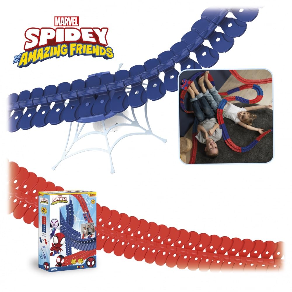 Smoby - Spidey - FleXtreme - Uzupełnienie torów - 1m72 dodatkowego toru samochodowego - 72 elastyczne i modułowe tory + 2 przyssawki do mocowania - od 4 lat