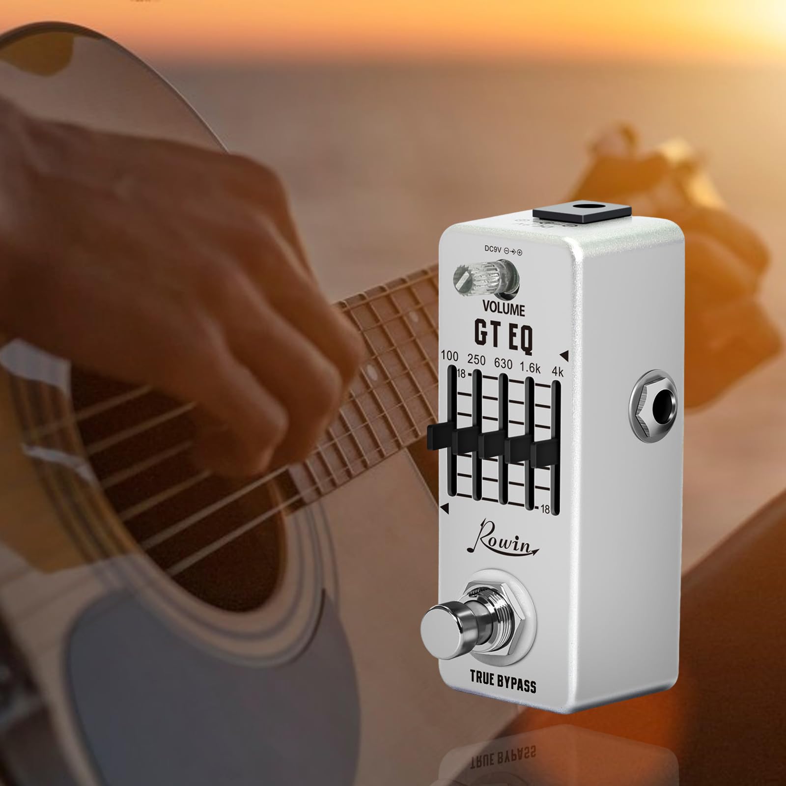 Pedal EQ Pedal EQ para guitarra eléctrica Pedal ecualizador Rowin 5 bandas EQ Pedal ecualizador de guitarra eléctrica 100Hz 250Hz 630Hz 1.6kHz 4kHz True Bypass 1/4 pulgadas Mono Metal Shell