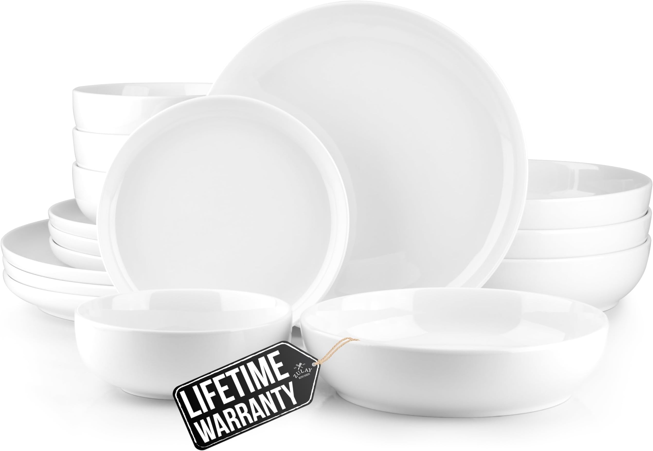 Zulay Kitchen Nova Porcelain Dinnerware Set, Service For 4 - Chip & Scratch Resistant White Plates And Bowls Sets - Microwave & Dishwasher Safe - White
