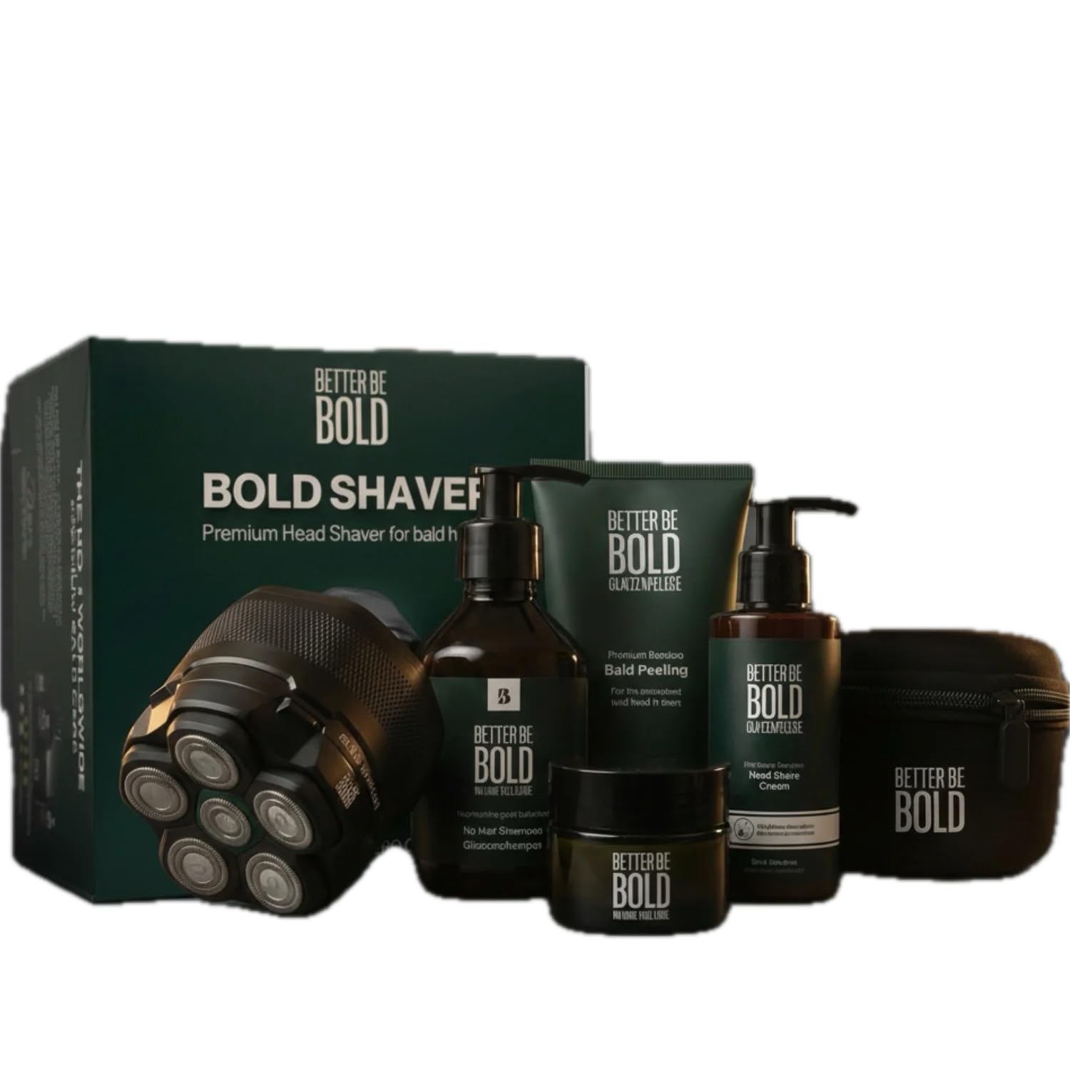 BETTER BE BOLD I "Bold Shaver Set 3.0 - Glatzenrasierer + After Shave Glatzenpflege 2.0 I Set gegen Glanz, Pigmentflecken & Trockenheit – Mit Glatzencreme, Glatzenpeeling, Shampoo & Aftershave