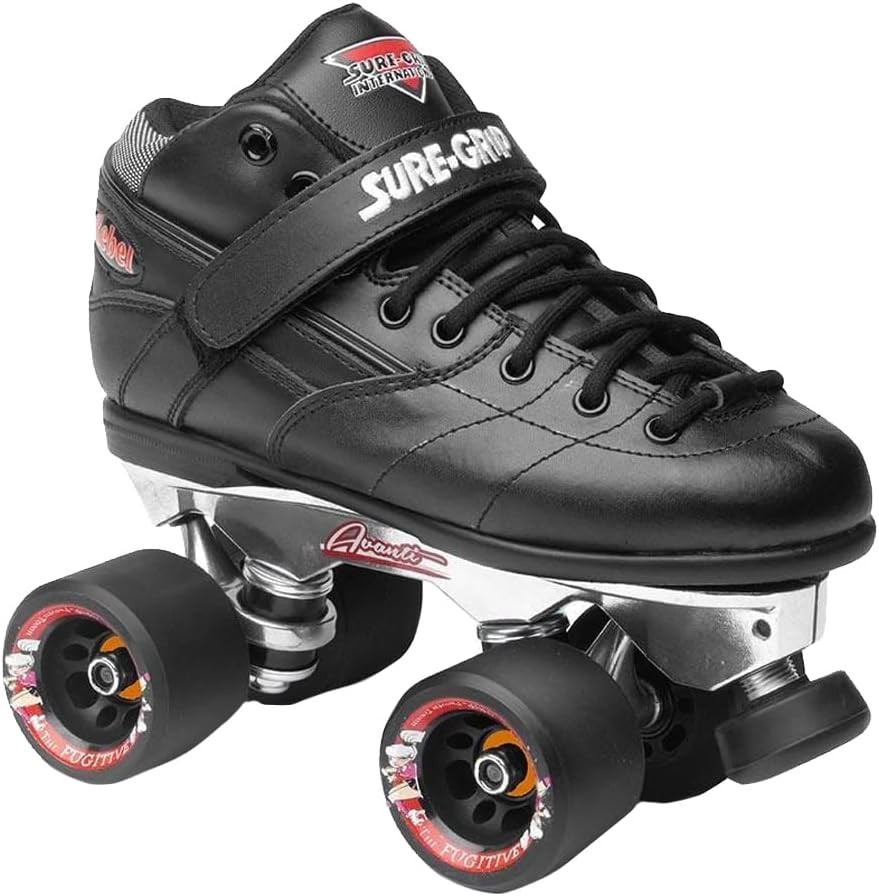 Sure-Grip Rebel Avanti Indoor Roller Skates for Men & Women | Polyurethane Material of Wheels with Nylon Sole | 8mm Aluminum Trucks, 7 Bearings - Available in Black Color