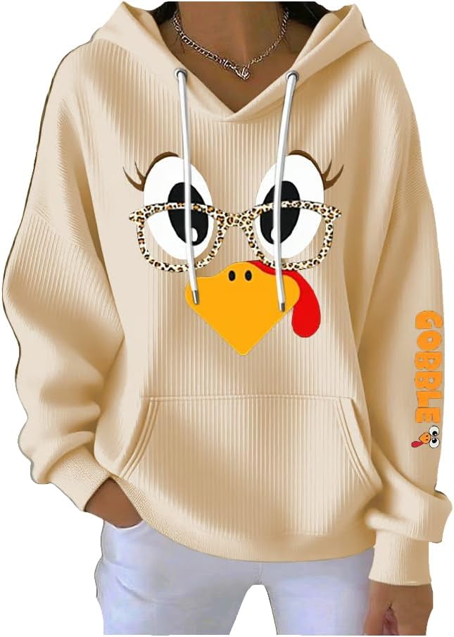 Women's Thanksgiving Turkey Print Hoodie Thanksgiving Gobble Turkey Sweatshirt